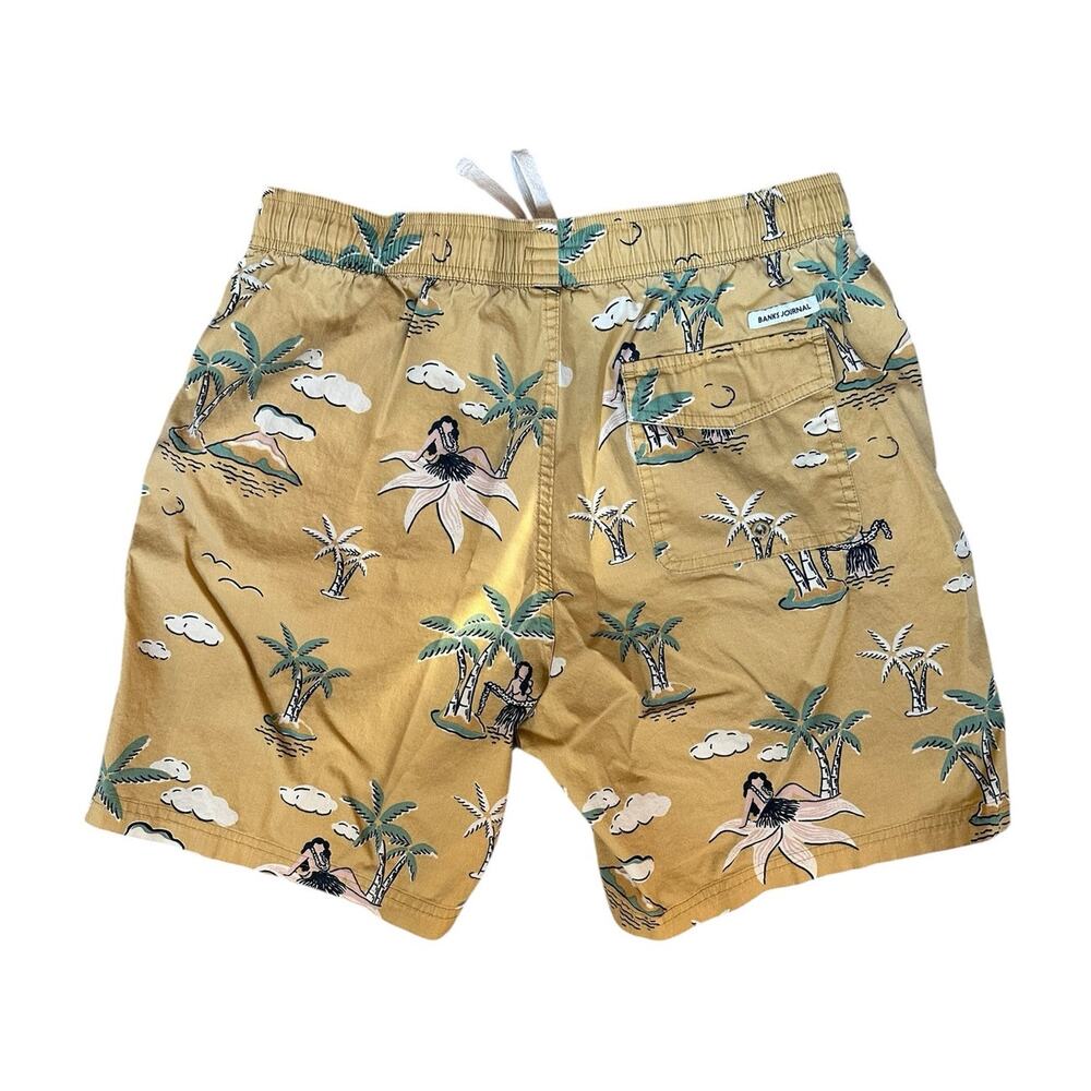 Banks Journal Shorts Mens‎ 36 Tan Hula Girl Palm Tree Tropical Drawstring Walk